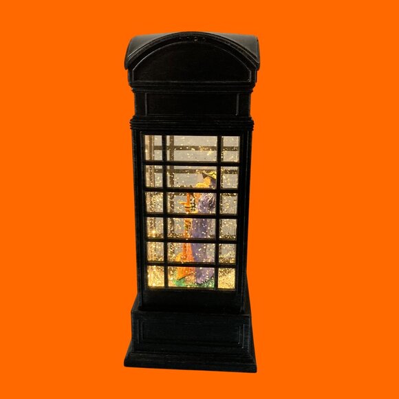 Halloween Retro Phone Booth Snow Globe Witch Pumpkin Lights Up Swirls Snow - Picture 4 of 8